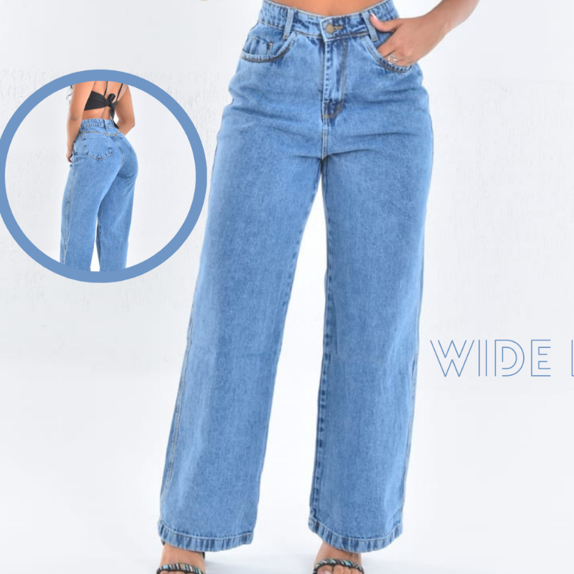 Calça Jeans  Feminina Wide Leg