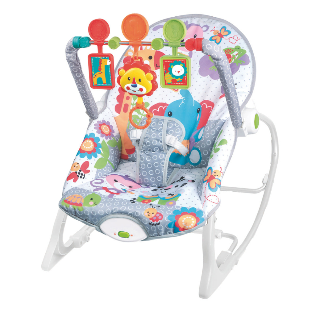 Cadeira de Descanso Vibratória e Balanço Para Bebê Zippy Toys Com Vibração e Musicas P/ Dormir Cinza