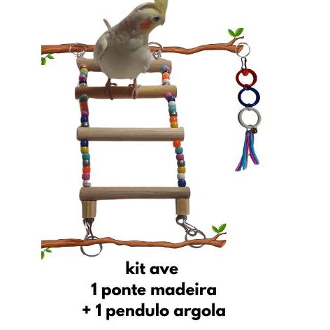 kit 2 Itens Brinquedos Para Calopsita Ponte De Mad