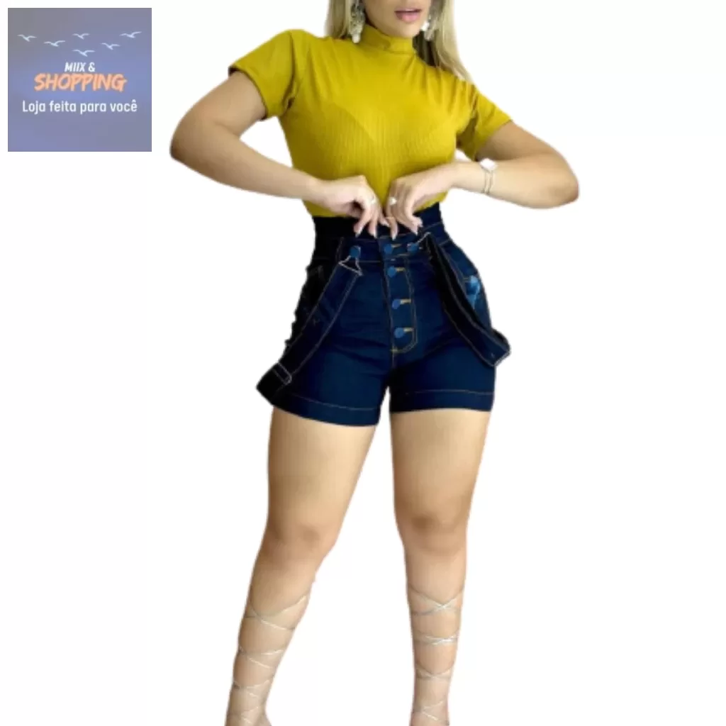 Salopete Jardineira Suspensório Roupa Jeans Short Feminino Salopete Despojado e Elegante com Lycra