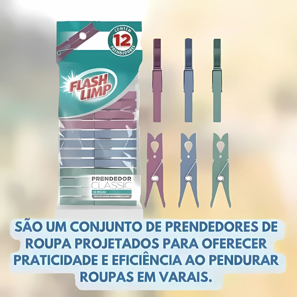 Prendedor De Roupas Classic 12 Peças -Flash Limp