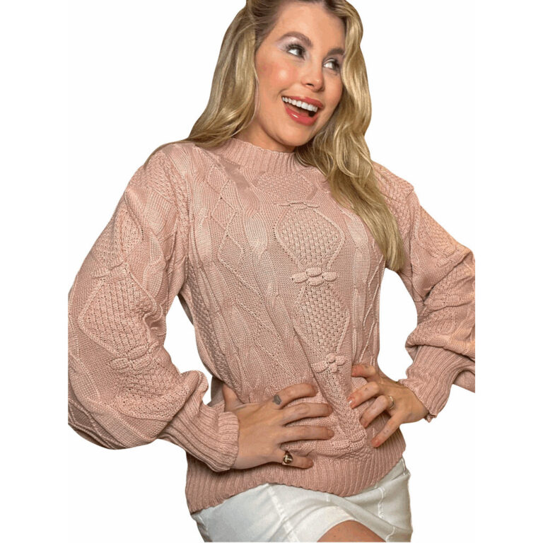 Blusa Feminina Moda Blogueira Trico Grosso Manga L