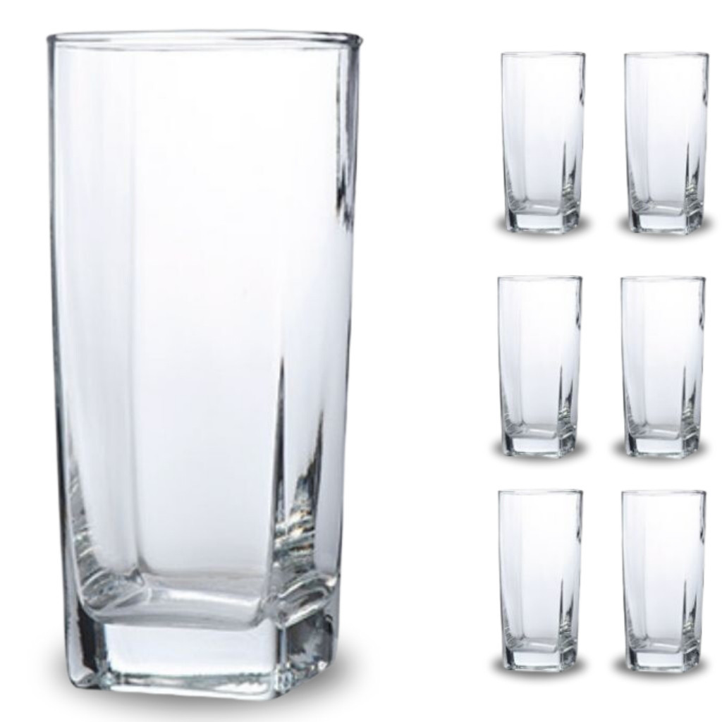 Jogo De Copos Vidro 320ml Bali Quadrado Luxo Transparente