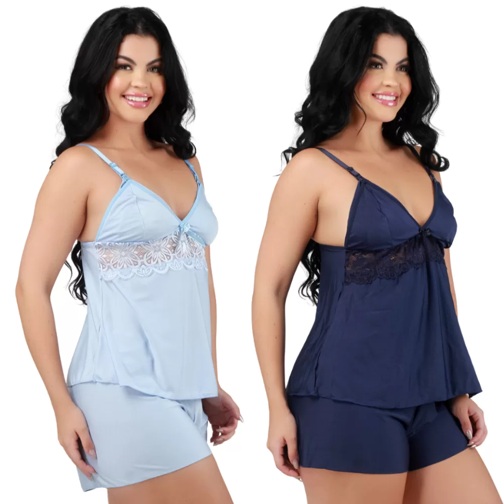 Kit 2 Baby Doll Amamentação Maternidade Pós Parto Gestante Short Para Dormir Pijama Para Amamentar