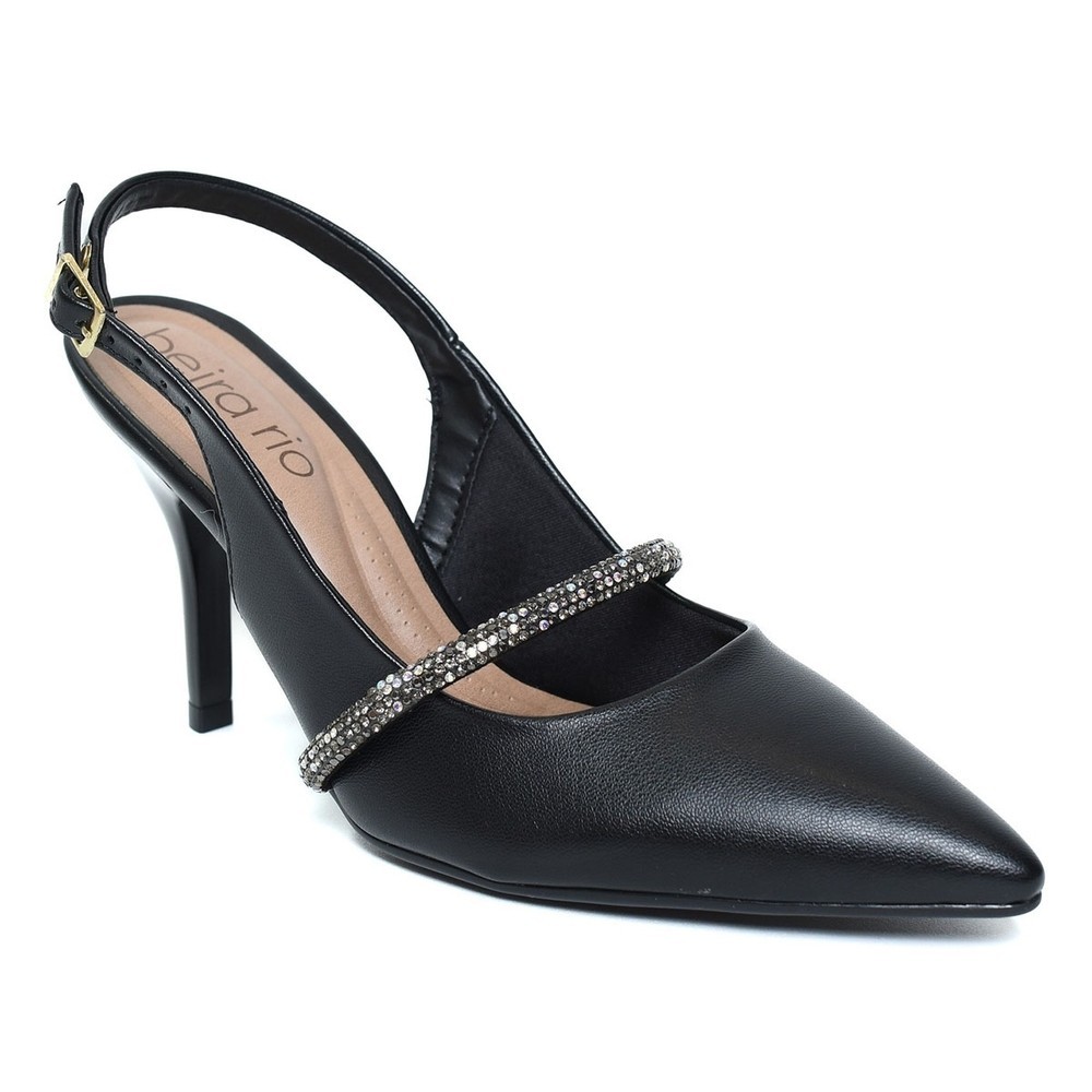 Scarpin Beira Rio Tira Strass Salto Fino Feminino – Preto