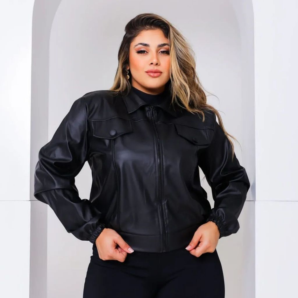 Jaqueta plus size couro ecológico preta
