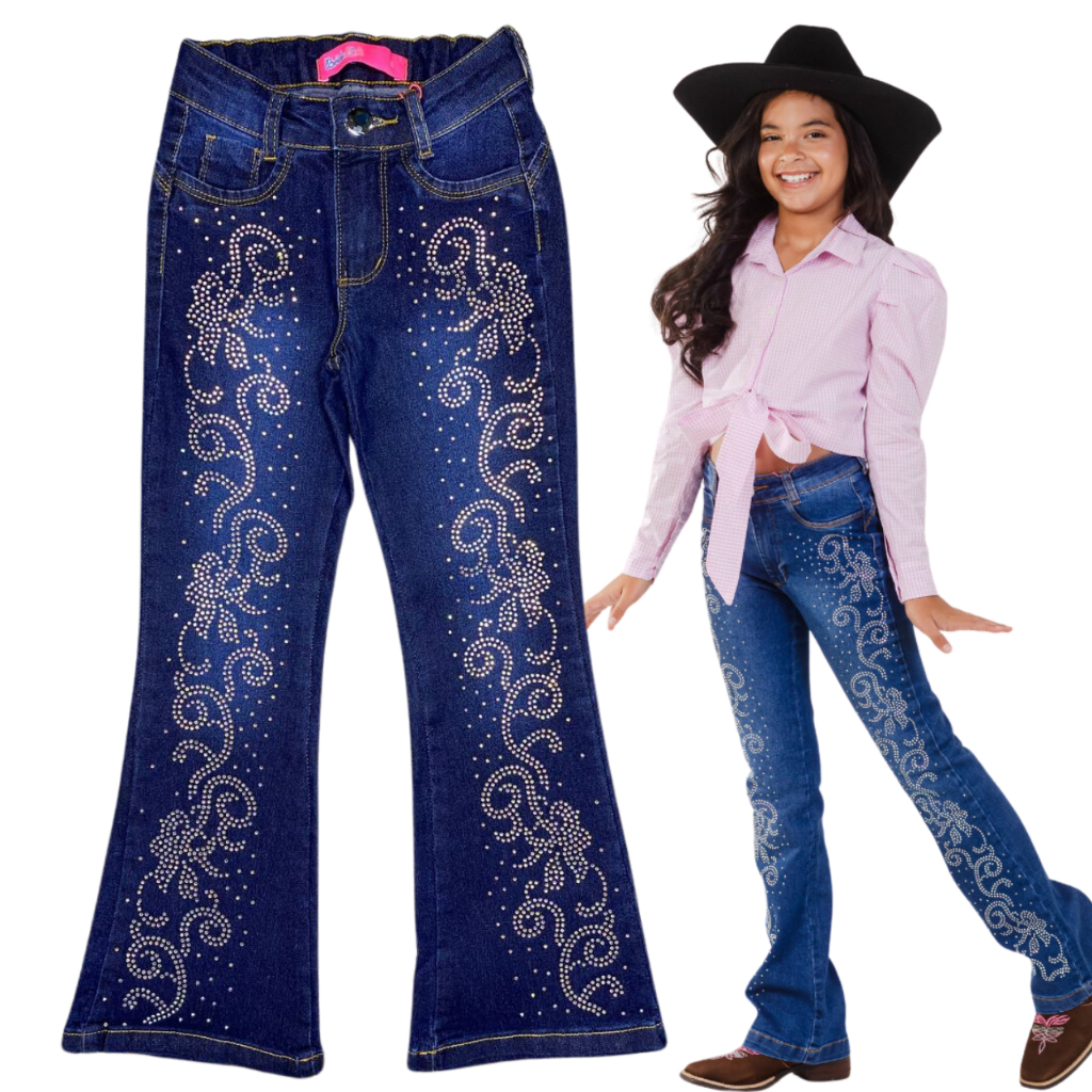 Calça Country Boiadeira Ana Castela Infantil Flare Calça Estilosa com strass de Menina