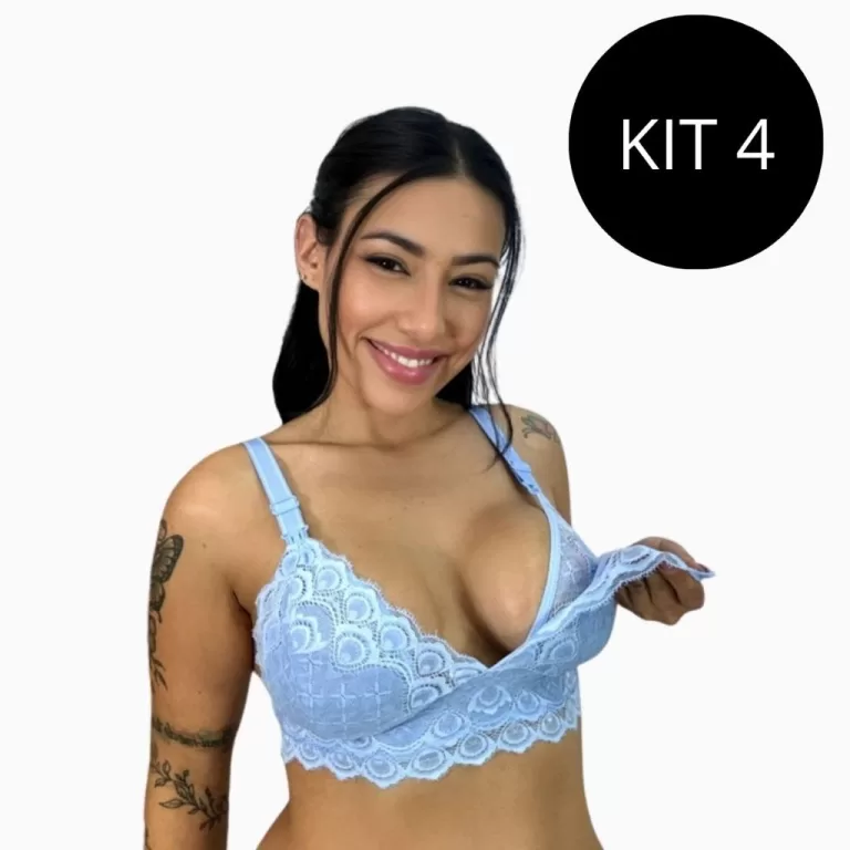 Kit 4 Amamentação Sutiã Renda Abre Fácil Confo