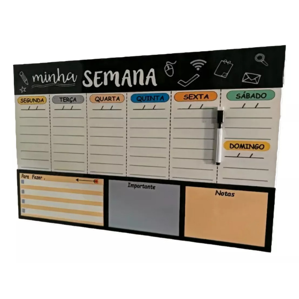 Kit Mural Quadro Organizador Semanal Lousa Lembretes E Avisos Diversos Tamanho 40×60