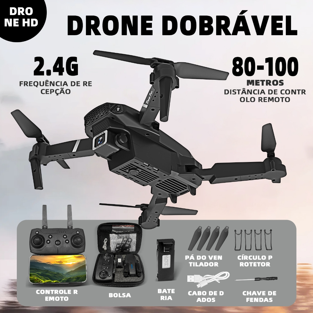 Drone E88 Pro Dual Câmera 4k Wifi Zangão 2 Bateria + Maleta WiFi FPV Novo 2025