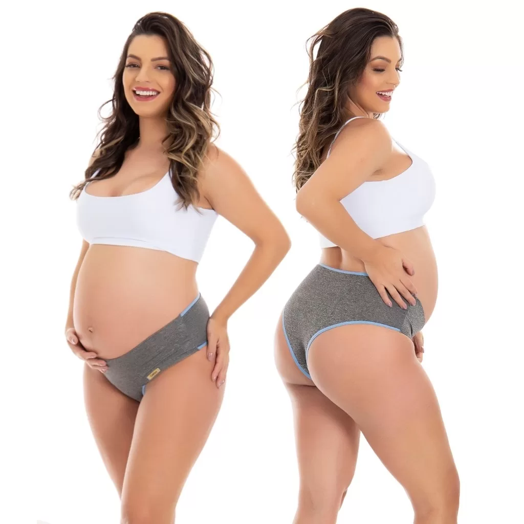 Kit 3 Calcinha Gestante Modeladora Cós Alto Feminina Microfibra Mescla Compressão