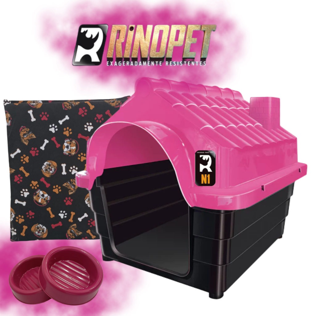Kit Casinha+ Colchonete+ 2Comedouros Cachorro Filhote Pequeno N1 Casa Pet Com Proteção Raios UV