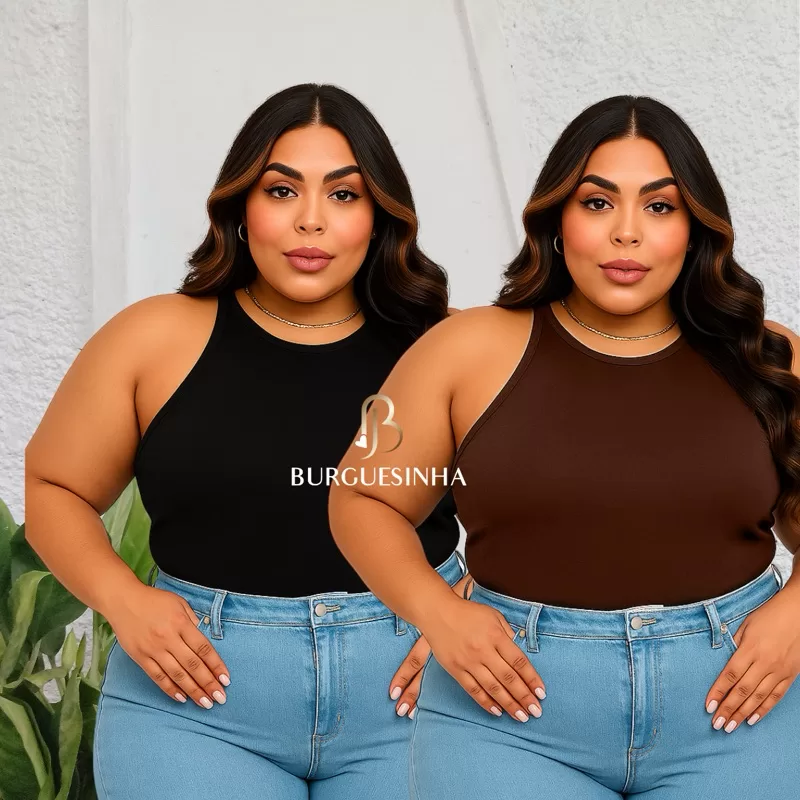 kit 2 Body GG PLÚS Duplo Feminino Suplex Bory Premium Forrado Regata Lisa Blusinha Básica Casual