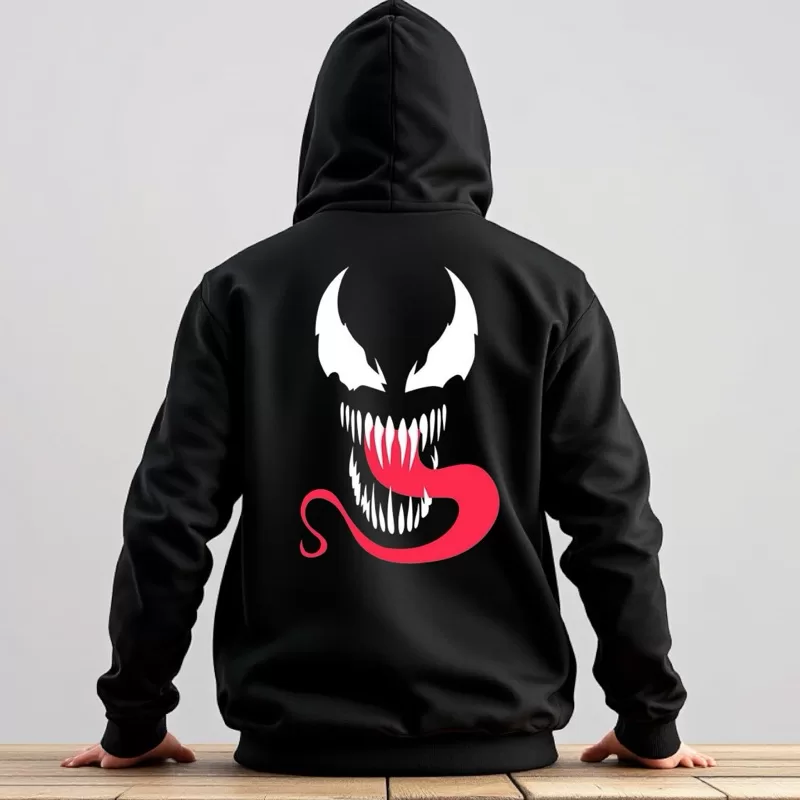 Moletom Masculino Venom Canguru Filme Herói Geek Flanelado Blusa de Frio com Capuz Preto Masculino U