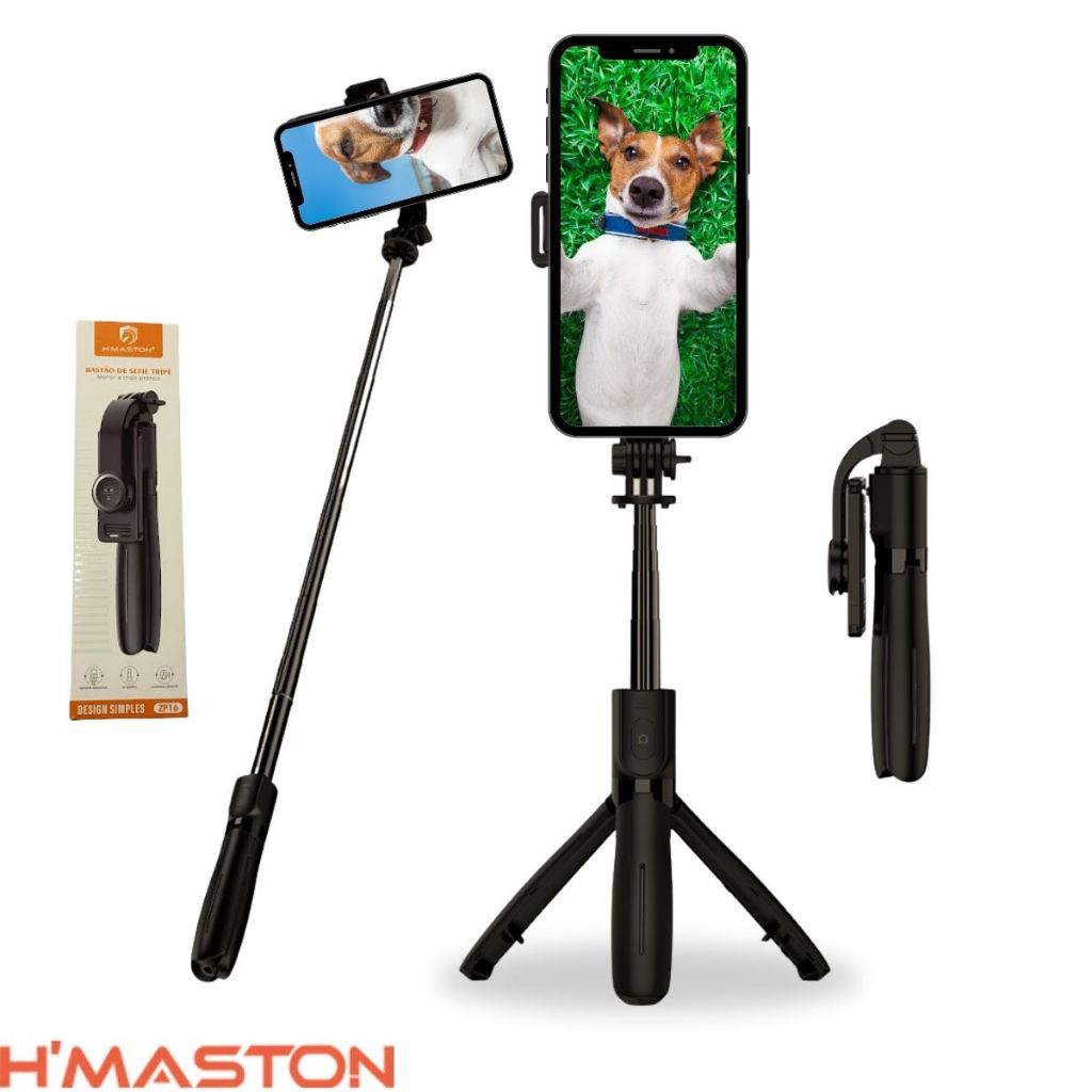 Tripé Hmaston Bastão Pau de Selfie Bluetooth Rotação 360° Controle Remoto Suporte Removível Hastes A
