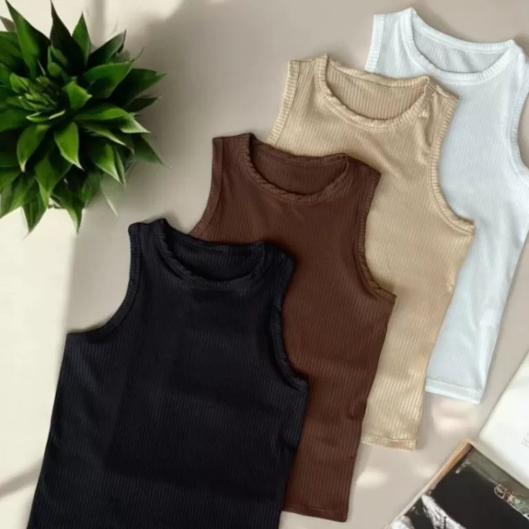 Kit com 4 Regata Canelada Feminina Blusinha Básic