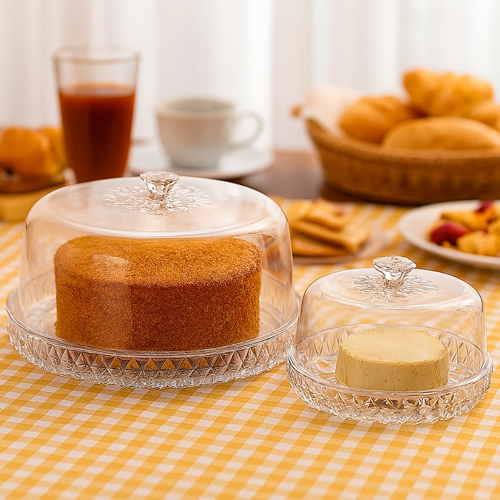 Kit Boleira e Queijeira Mesa Posta Glamour Acrílico com Tampa Decoração