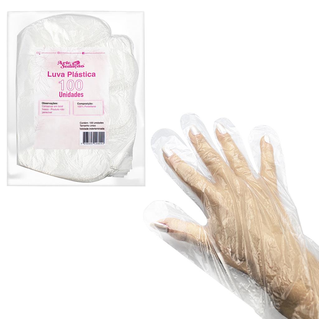 Luva Plástica Descartável Transparente Manicure 100 Unidades, Arte Sedução