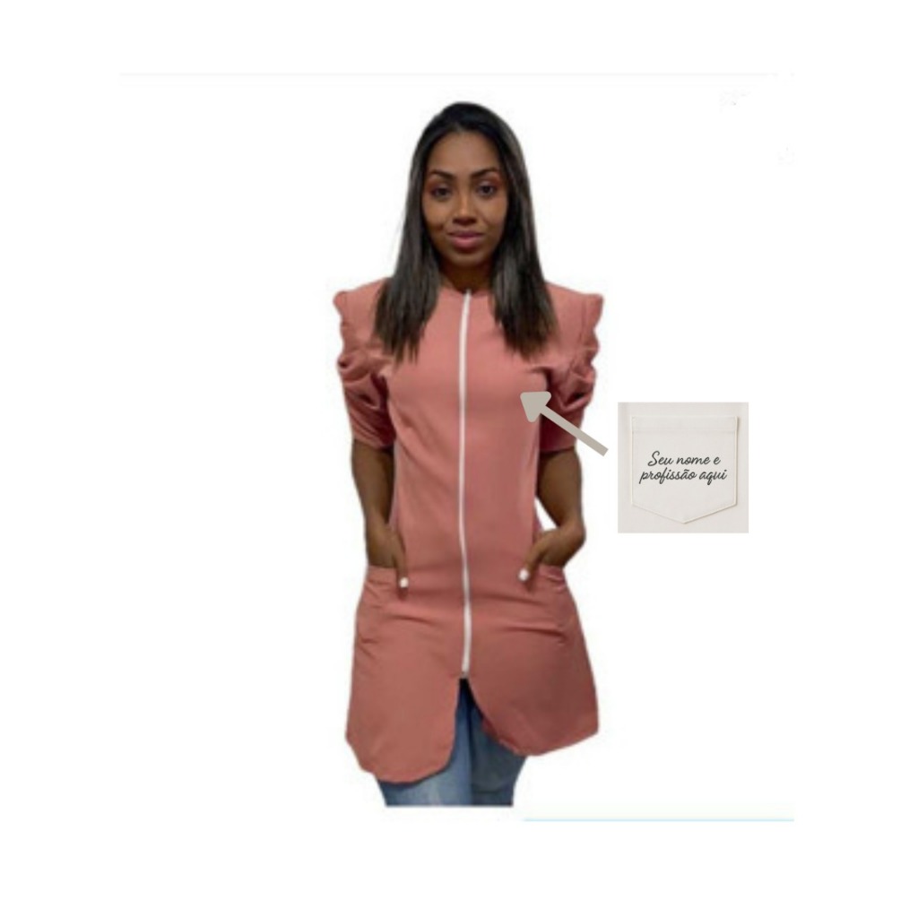 Jaleco Gola Redonda  Manga Princesa 3/4   + BORDADO NOME E PROFISSÃO INCLUSO