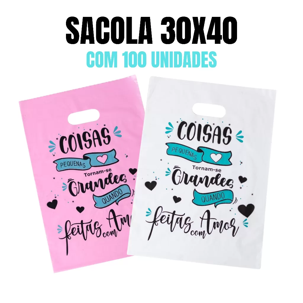 Kit 100 UND. Sacolas com Frases 30×40/Sacolas Estampadas/Sacolas Decoradas para Loja/Alça Vazada/Boc