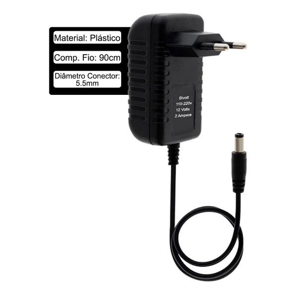 Fonte Energia Estabilizada 12v 3A Bivolt Plug P4 L