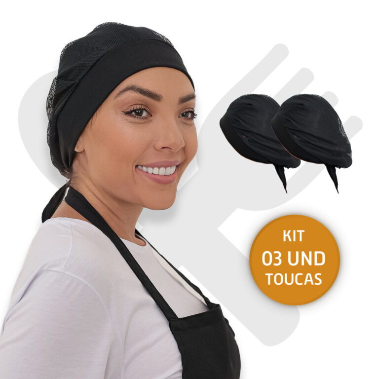 Kit Com 3 Touca Telinha Lavável Uniforme Cozinha 