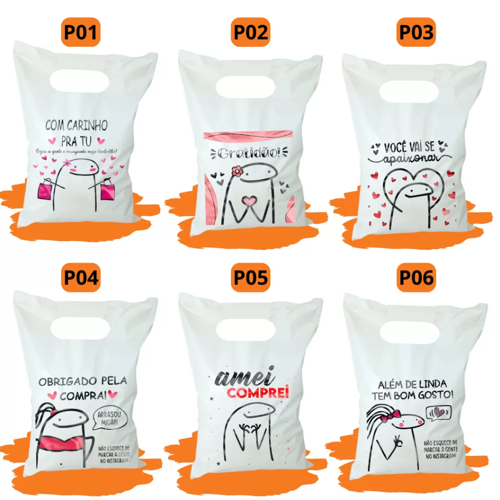 50 Un Sacolas Plásticas Boca De Palhaço Para Loja Tam P 15X20  – Flock – Vários Modelos.