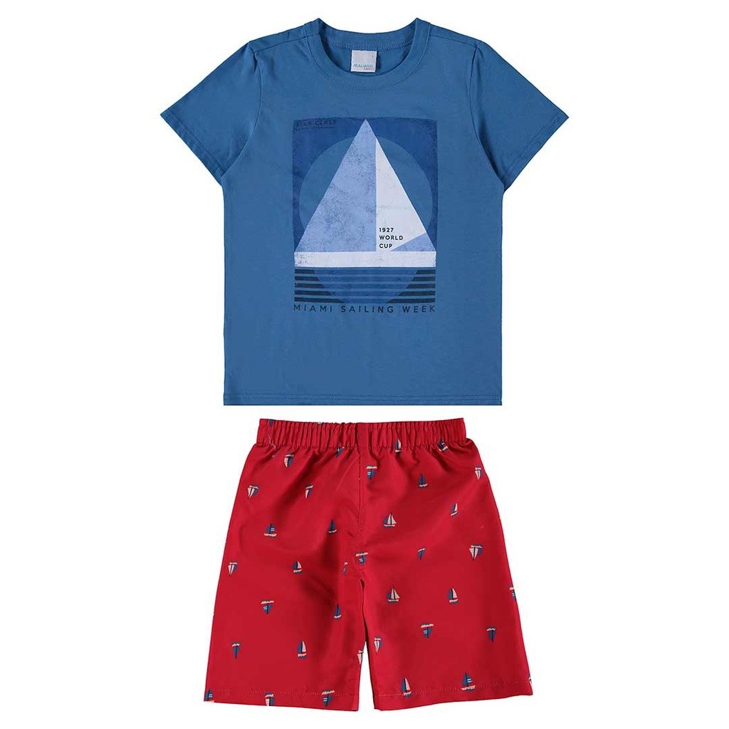 Conjunto Infantil Menino Estampado Verão Azul Malwee Short Tactel Tamanho 4