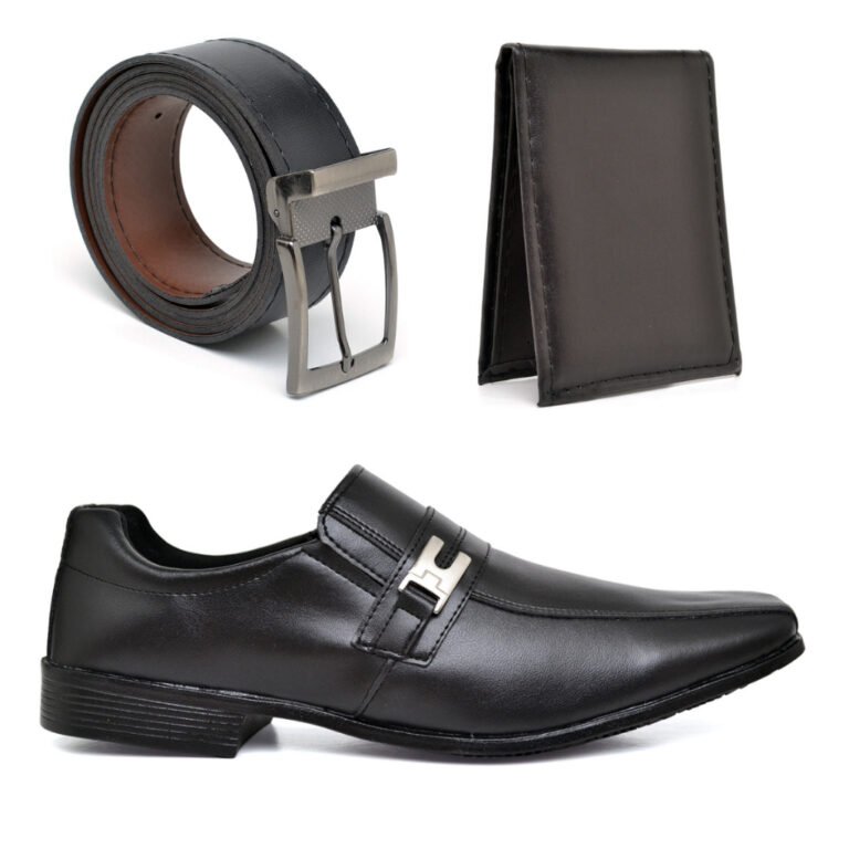 Kit Sapato Social Masculino Preto Marrom Cinto Car