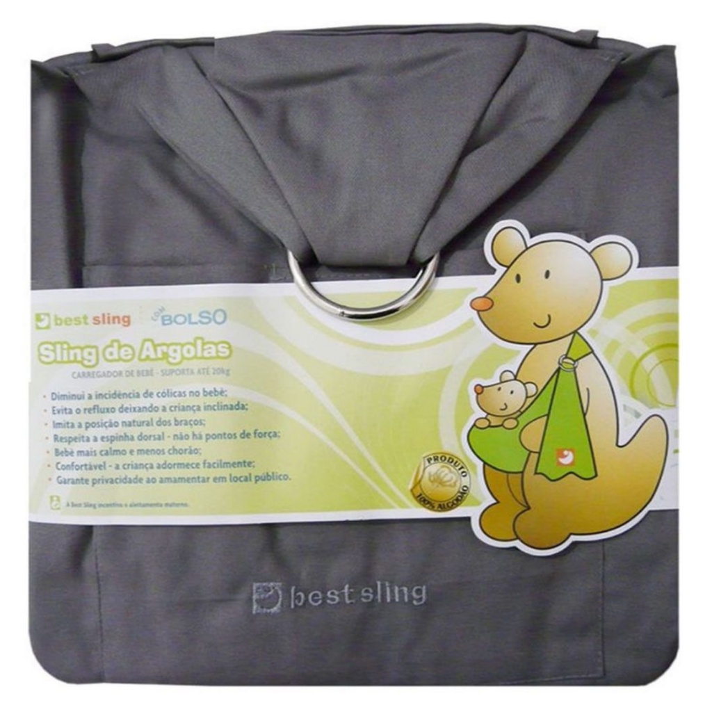 Sling De Argola Best Sling Canguru Carrega Bebe Com Bolso Cinza Grafite