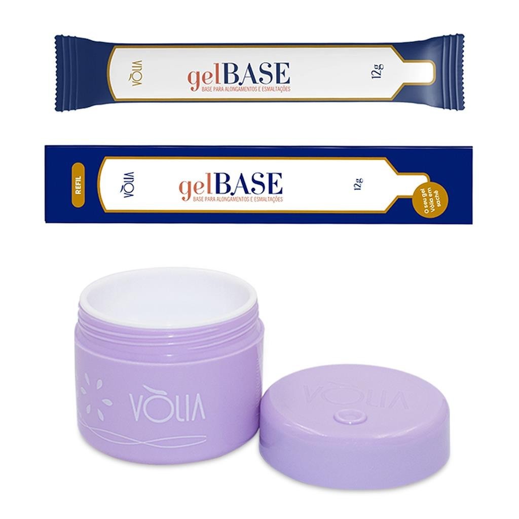 Sachê Refil Gel Base 12g + Pote ECO Reutilizável 15g Vòlia Unhas Nail Designer Alongamento Manicure