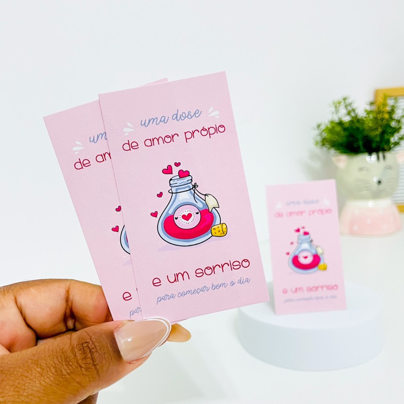 50/100Un Cartões Frase Motivacional – Uma dose de amor próprio – Pronta Entrega