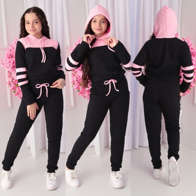 Conjunto Moletom  infanto-juvenil bicolor com capu