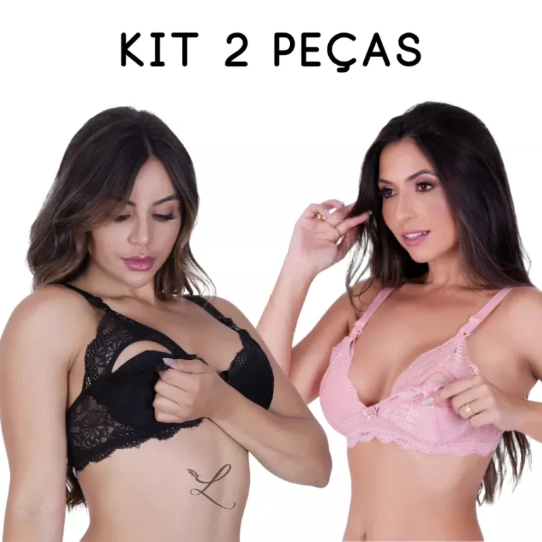 Kit 2 Sutiãs Amamentação Renda Conforto Sem Boj