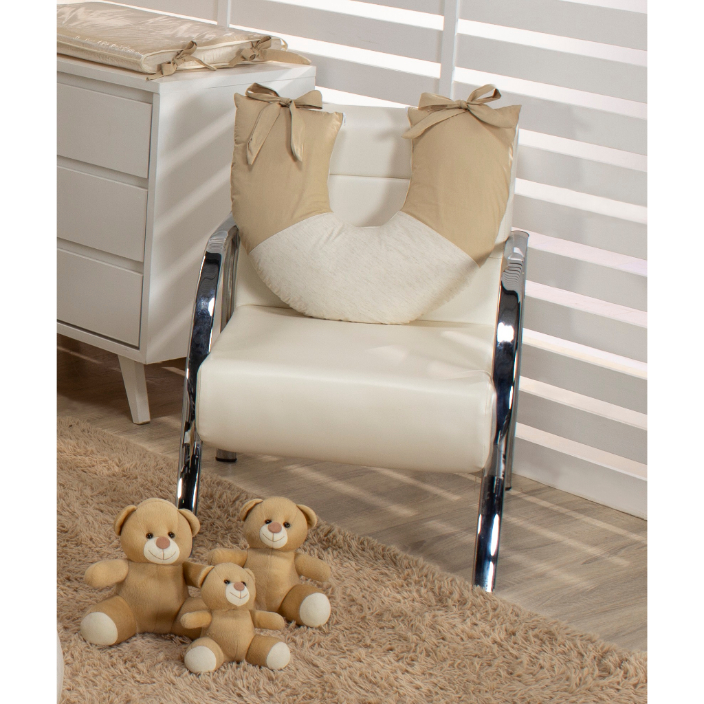 Almofada Amamentar Ursinho John Caqui Com Linho