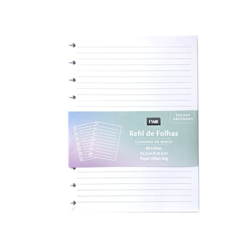 Refil Folha Pautado Para Caderno De Disco Médio 8