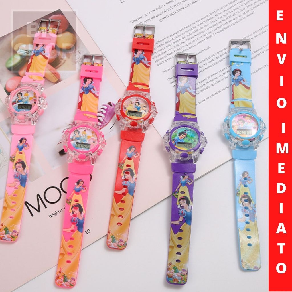 Relógio Infantil Com Luzes Desenho Personagens Musicas Silicone