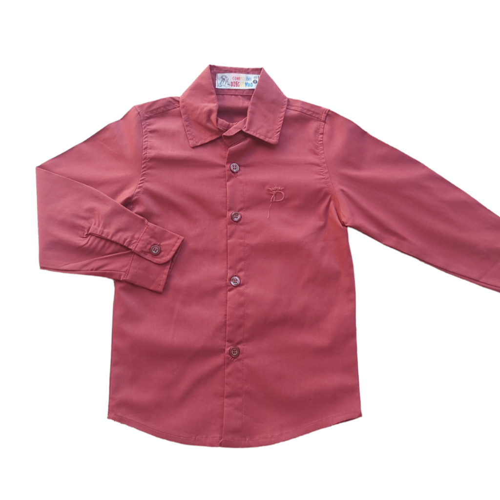 Camisa Social Infantil Masculina Manga Longa Colorida Tecido Liso