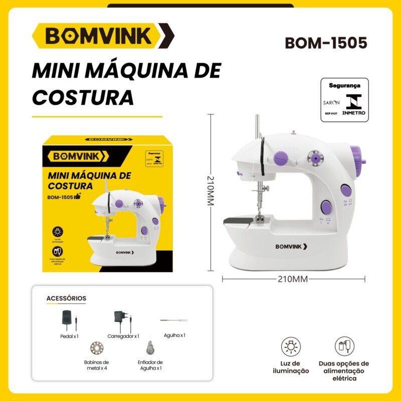 Mini Máquina de Costura Bivolt Compacta