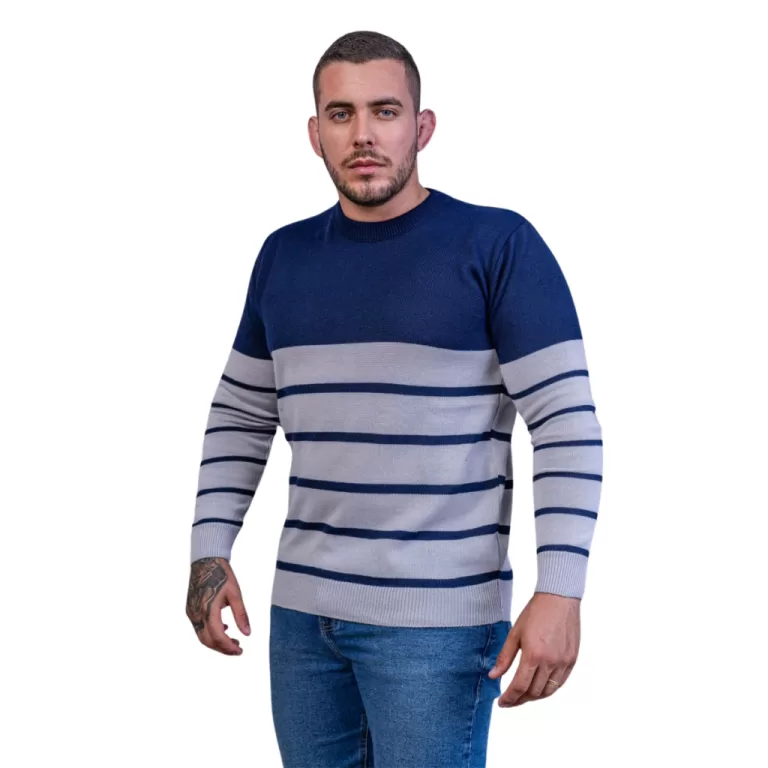 Suéter Masculino Manga Longa Gola Redada Frio Tri