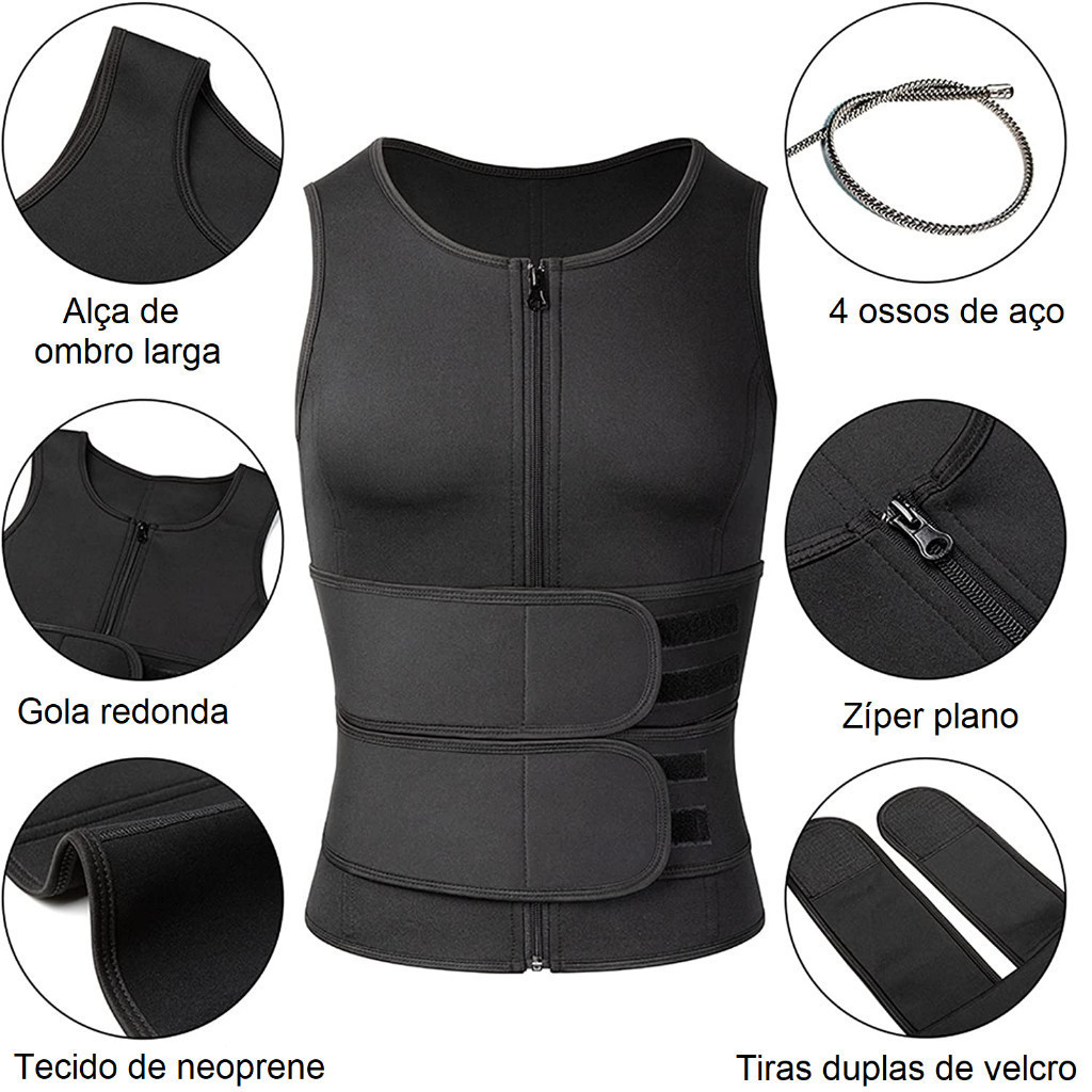 Cinta Abdominal Masculina Modeladora Corporal Power Colete Ajustável Redutor De Cintura Sauna Queima