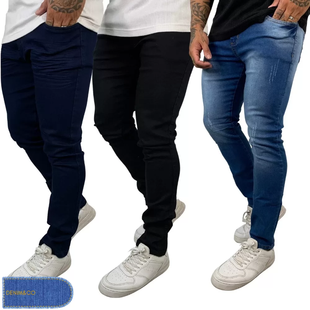 Kit Calças Jeans Masculina  Skinny para trabalho costura reforçada Original