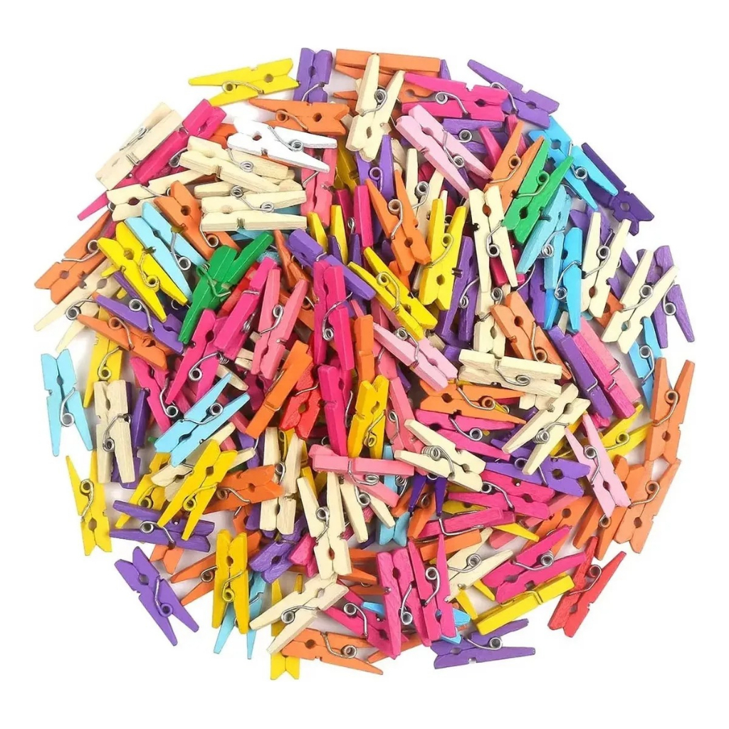 Mini Pregador Prendedor Madeira Coloridos 2,5cm 100 Unidades Organizador Clip Papel Embalagens