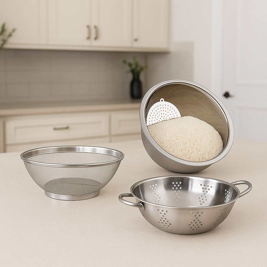 Kit Escorredores e Utensílios de Cozinha em Aço Inoxidável  Resistente, Durável e Funcional