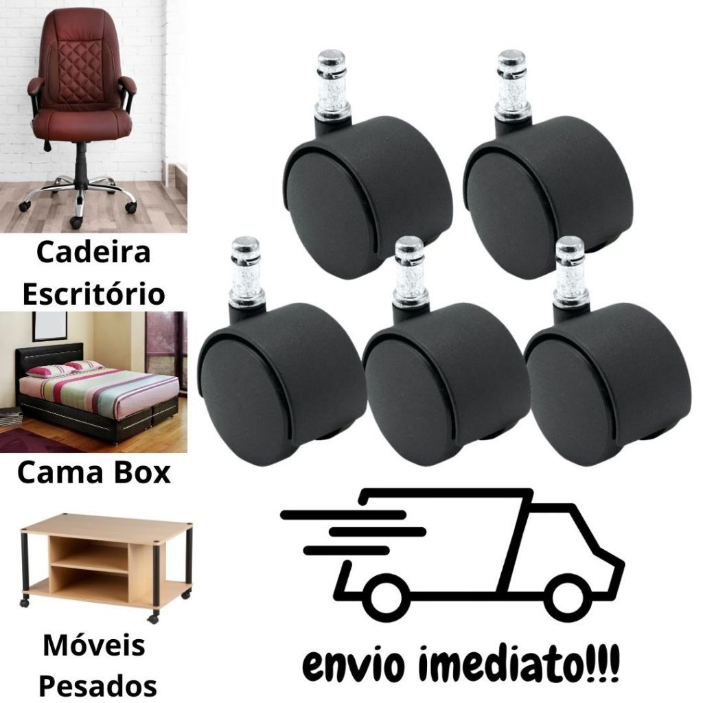 Kit 5 Rodinhas Rodízio Anti-risco E Anti-ruido  Cadeiras Giratórios Giratórias Escritórios moveis