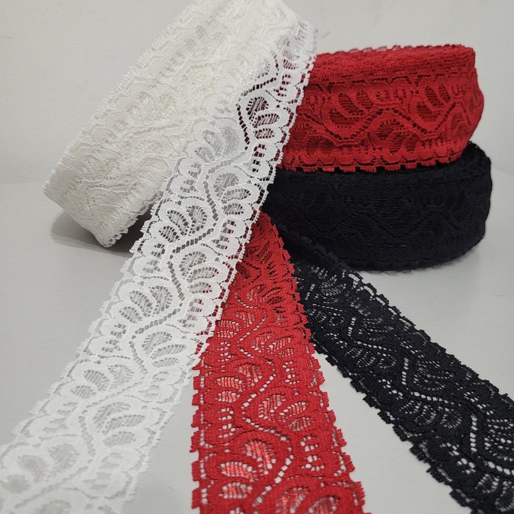 Renda Elástica largura 5cm Lingerie e Artesanato Pacote com 5, 15 e 25metros LJ-22