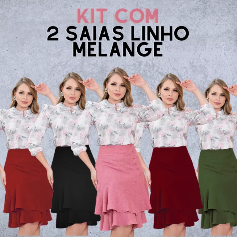 Kit 2 Saias Moda Evangélica Casual Forrada Detalh