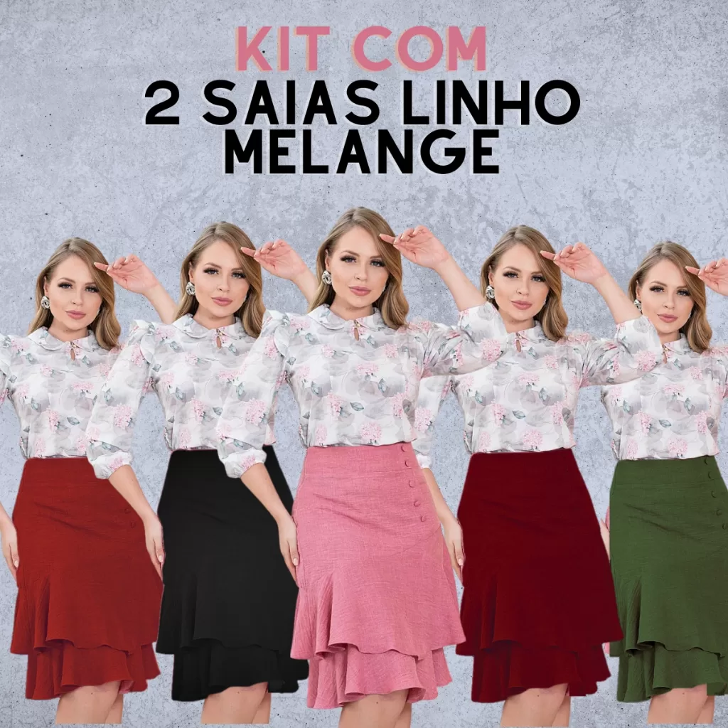 Kit 2 Saias Moda Evangélica Casual Forrada Detalhe Zíper e Botões Confortável