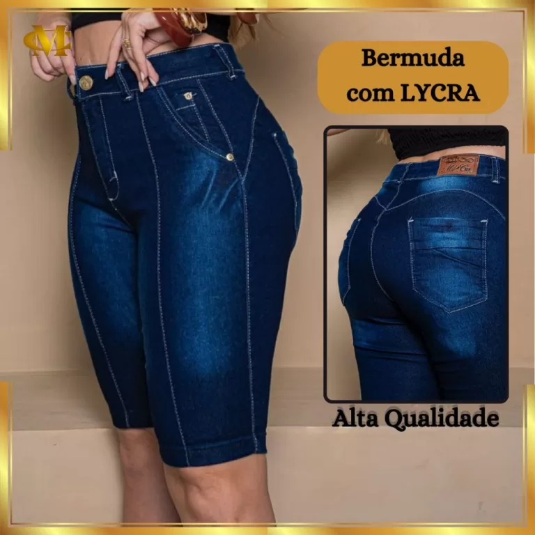 Bermuda Short Feminina Ciclista Jeans Levanta Empi