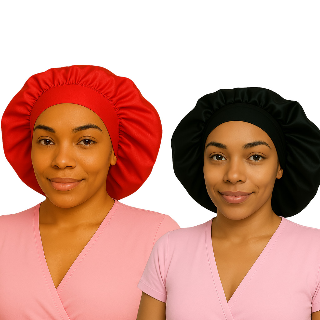 KIT Touca de Cetim Toca de Seda com Faixa Tamanho Grande para Cabelos Volumoso